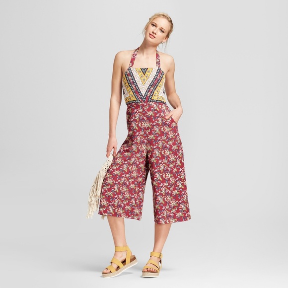 Xhilaration Pants - Floral Print Halter Top Jumpsuit